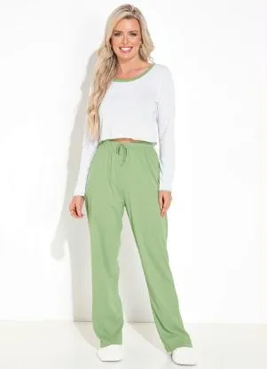 Alma Dolce - Pijama Longo com Estampa Branco e Verde - ALMA DOLCE
