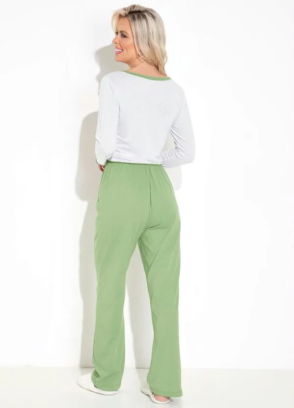 Alma Dolce - Pijama Longo com Estampa Branco e Verde 2