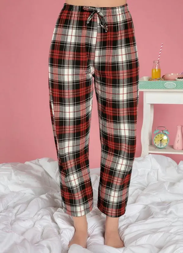 Alma Dolce - Pijama Longo com Estampa Frontal Branco e Xadrez 5