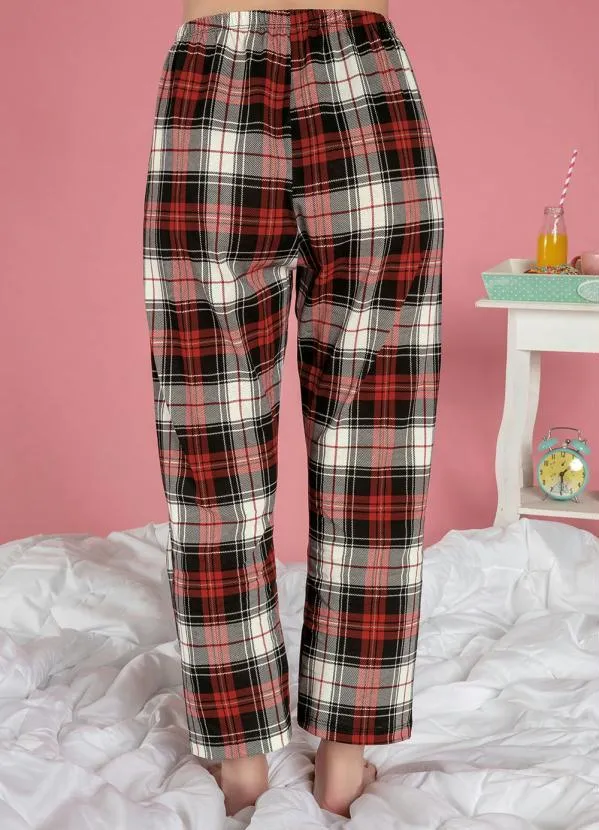 Alma Dolce - Pijama Longo com Estampa Frontal Branco e Xadrez 6