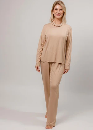 Piante Pijamas - Pijama Longo com Gola Alta Viscolycra Bege - PIANTE PIJAMAS