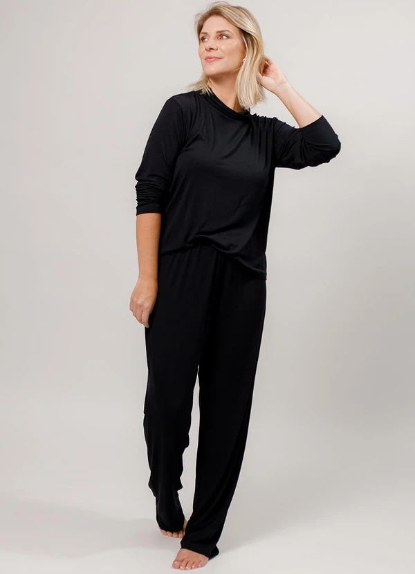 Piante Pijamas - Pijama Longo com Gola Alta Viscolycra Preto