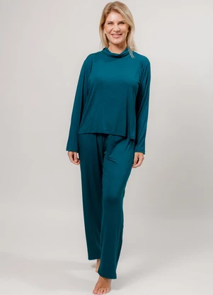 Piante Pijamas - Pijama Longo com Gola Alta Viscolycra Verde - PIANTE PIJAMAS
