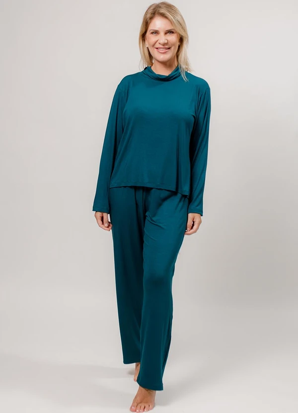 Piante Pijamas - Pijama Longo com Gola Alta Viscolycra Verde