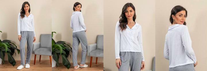 Pijama Longo com Gola Mescla