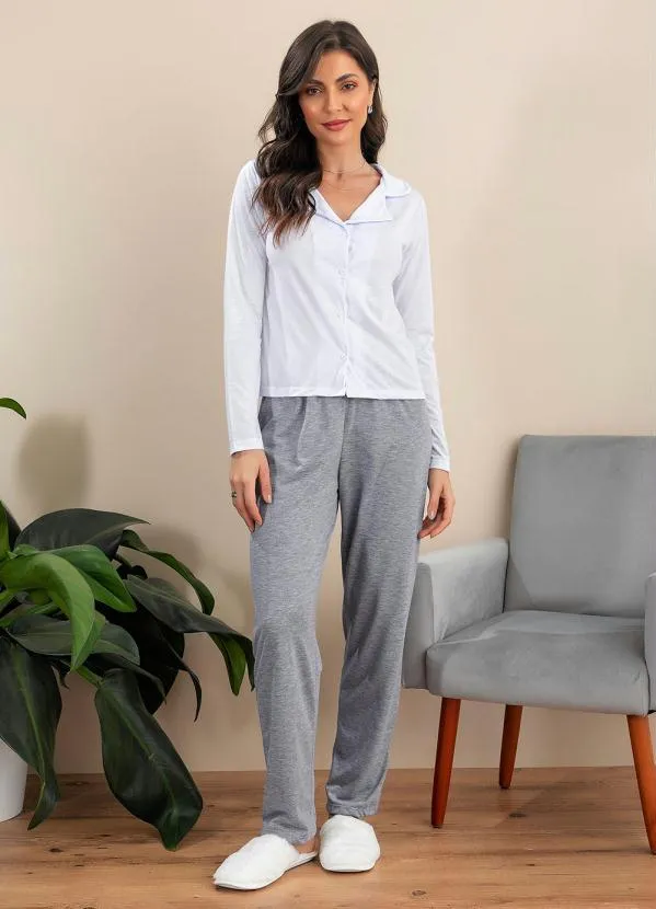 Alma Dolce - Pijama Longo com Gola Mescla