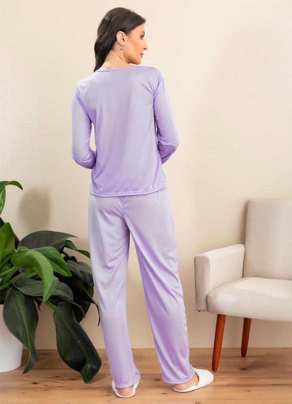 Alma Dolce - Pijama Longo Decote Redondo Lilás 2