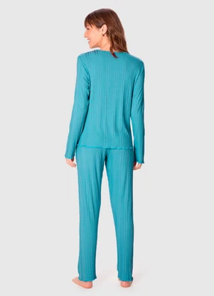 Malwee - Pijama Longo em Malha Canelada Azul Pastel - MALWEE