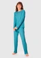 Malwee - Pijama Longo em Malha Canelada Verde Menta - variação: Azul Pastel