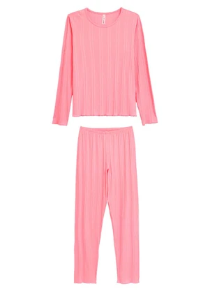 Malwee - Pijama Longo em Malha Canelada Rosa - MALWEE