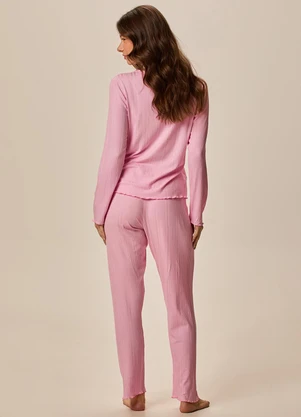 Malwee - Pijama Longo em Malha Canelada Rosa - MALWEE