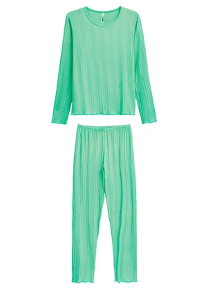 Malwee - Pijama Longo em Malha Canelada Verde Menta - MALWEE
