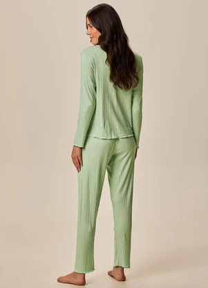 Malwee - Pijama Longo em Malha Canelada Verde Menta - MALWEE