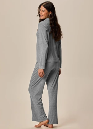 Malwee - Pijama Longo em Malha Viscose Cinza Claro - MALWEE