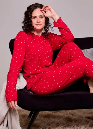Rovitex - Pijama Longo Feminino Corações Ribana Vermelho - ROVITEX