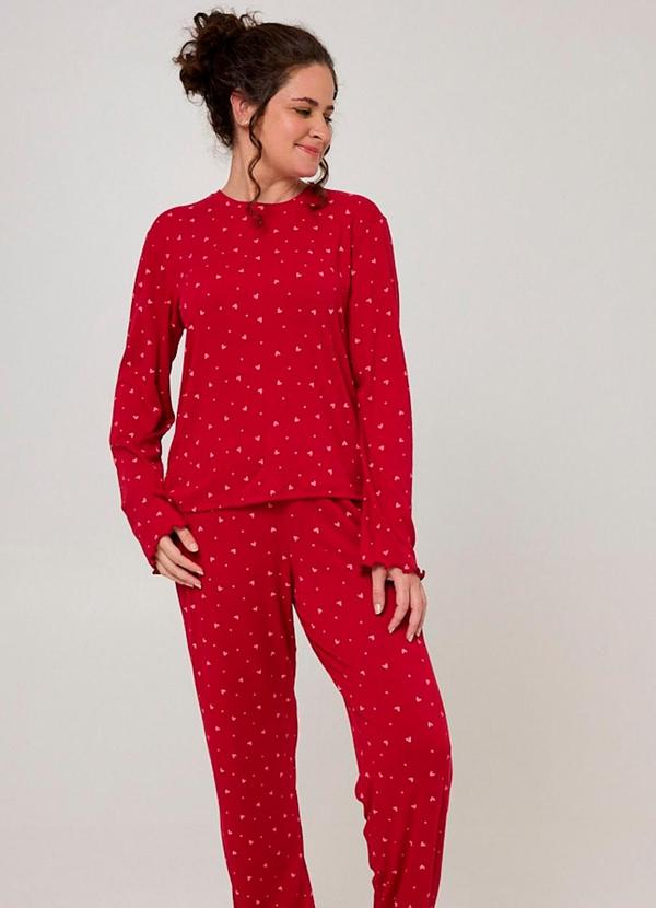 Rovitex - Pijama Longo Feminino Corações Ribana Vermelho
