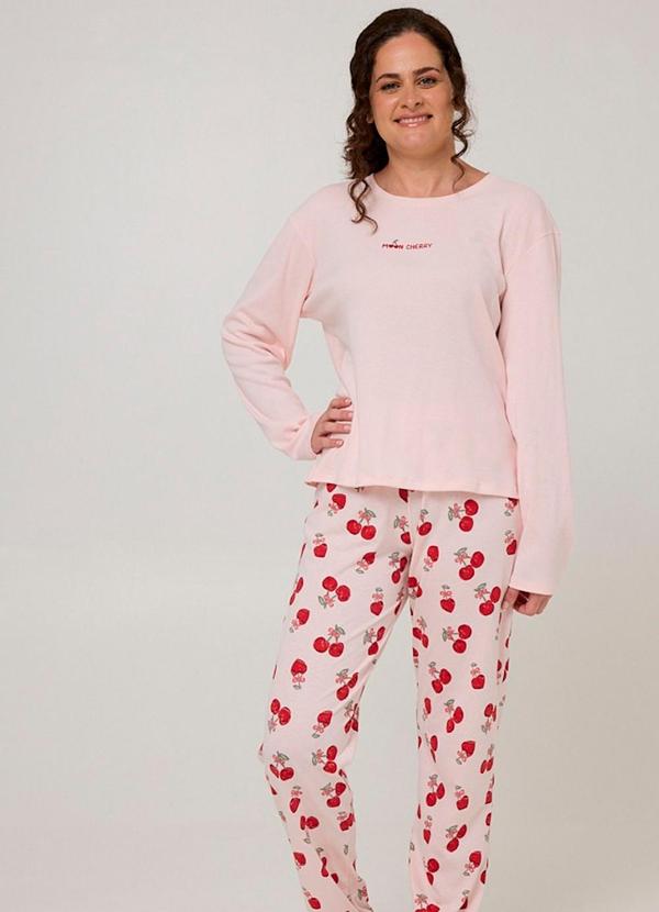 Rovitex - Pijama Longo Feminino Meia Malha Rosa