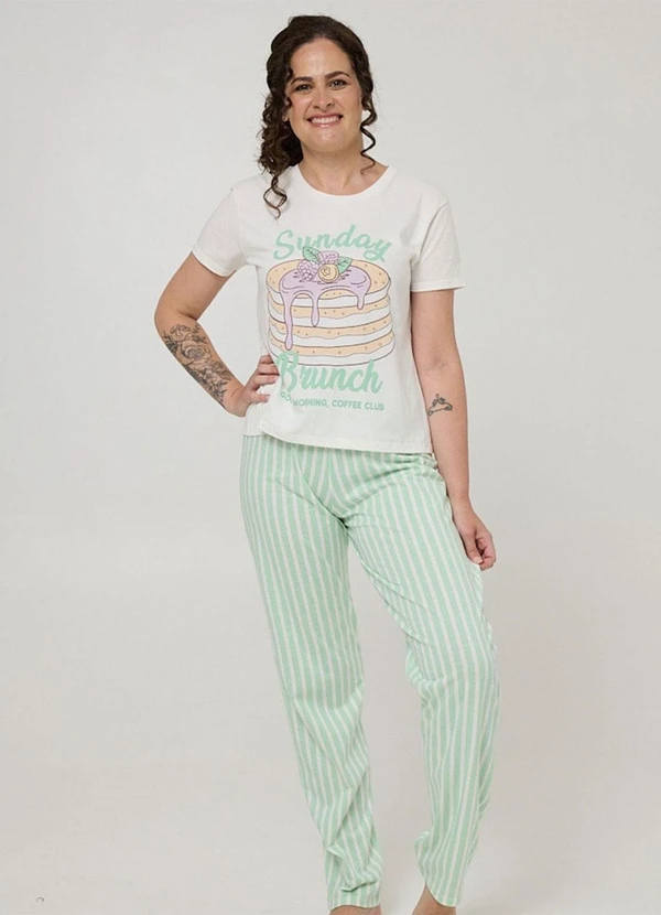 Rovitex - Pijama Longo Feminino Meia Malha Verde