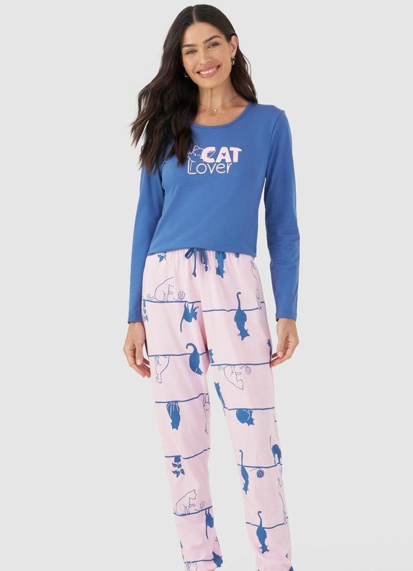 Rovitex - Pijama Longo Feminino Mensageira da Paz Azul