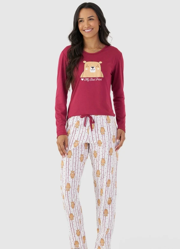 Rovitex - Pijama Longo Feminino Mensageira da Paz Vermelho