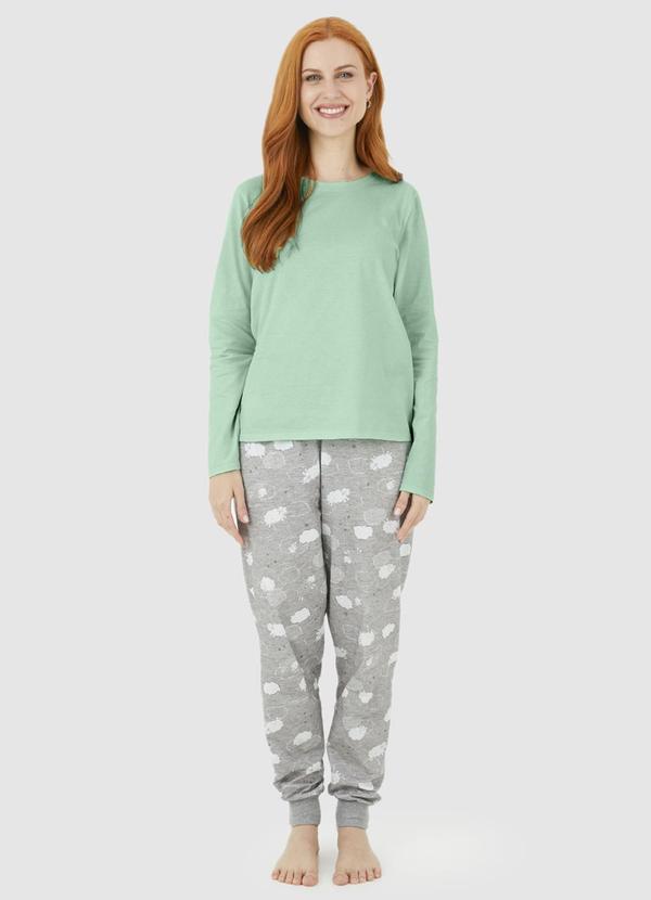 Malwee - Pijama Longo Feminino Ovelhinhas Verde 1