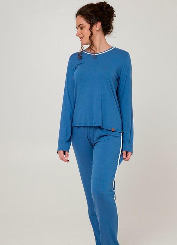 Rovitex - Pijama Longo Feminino Viscolycra Azul