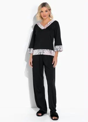 Alma Dolce - Pijama Longo Folhagem Bege - ALMA DOLCE