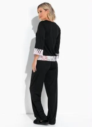 Alma Dolce - Pijama Longo Folhagem Bege - ALMA DOLCE