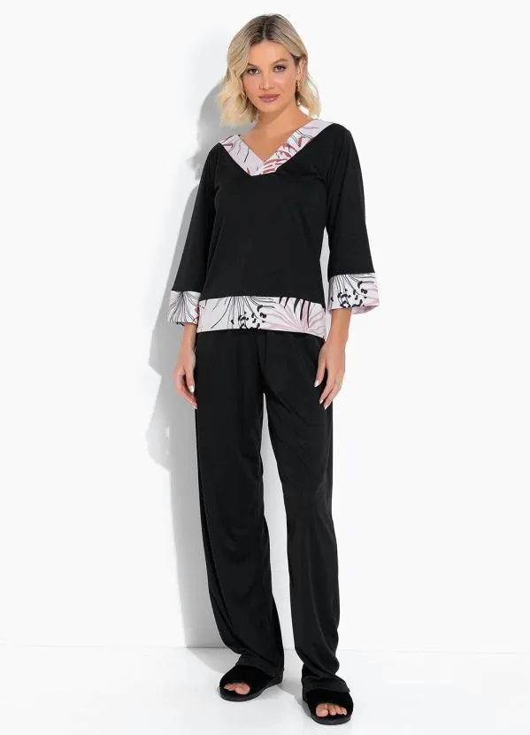 Alma Dolce - Pijama Longo Folhagem Bege