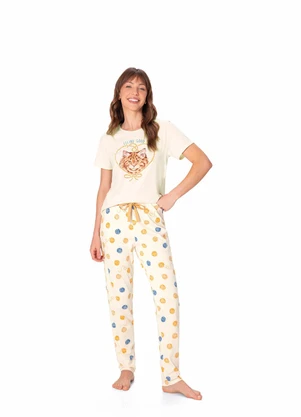 Malwee - Pijama Longo Gato Off White - MALWEE