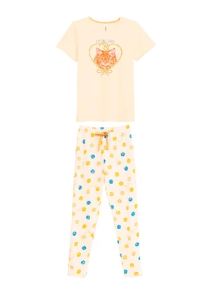 Malwee - Pijama Longo Gato Off White - MALWEE