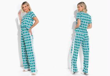 Pijama Longo Jussara Verde e Branco