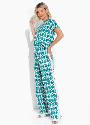 Alma Dolce - Pijama Longo Jussara Verde e Branco - ALMA DOLCE