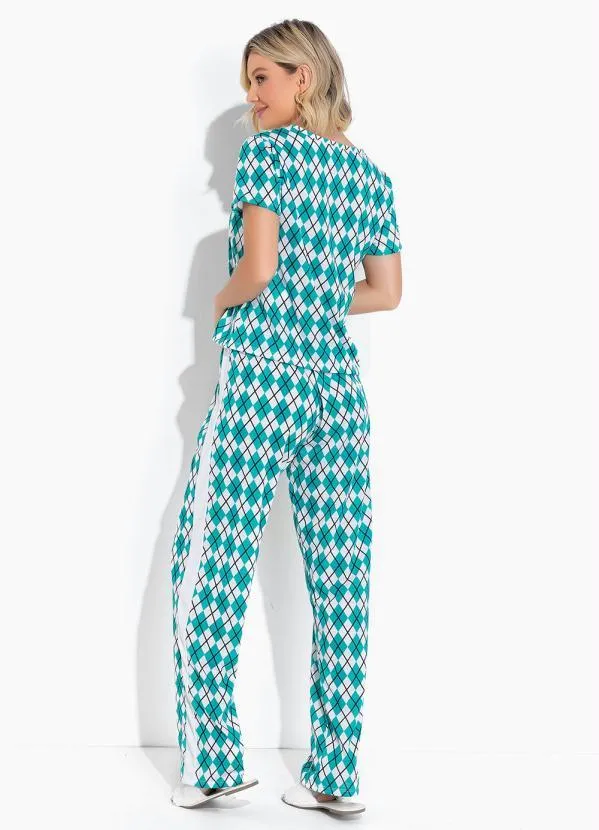 Alma Dolce - Pijama Longo Jussara Verde e Branco 2