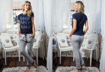 Pijama Longo Marinho e Mescla