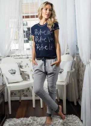 Alma Dolce - Pijama Longo Marinho e Mescla - ALMA DOLCE