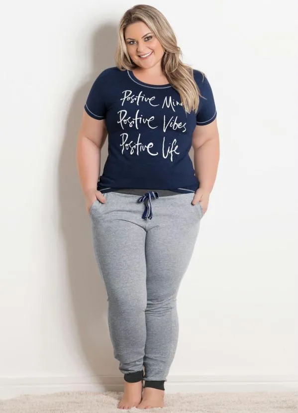 Alma Dolce - Pijama Longo Marinho e Mescla 3