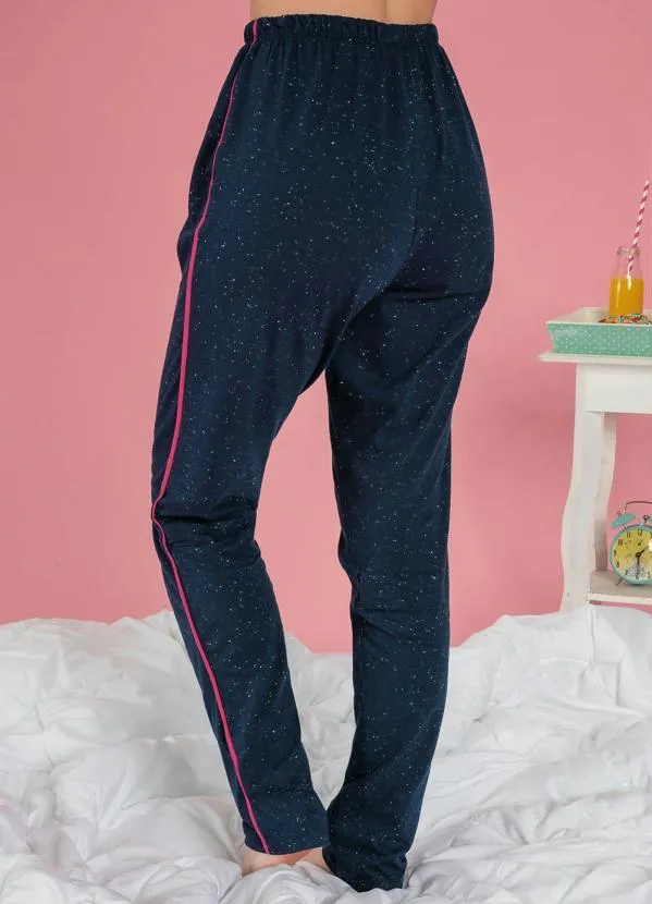 Alma Dolce - Pijama Longo Marinho e Pink com Botões 4