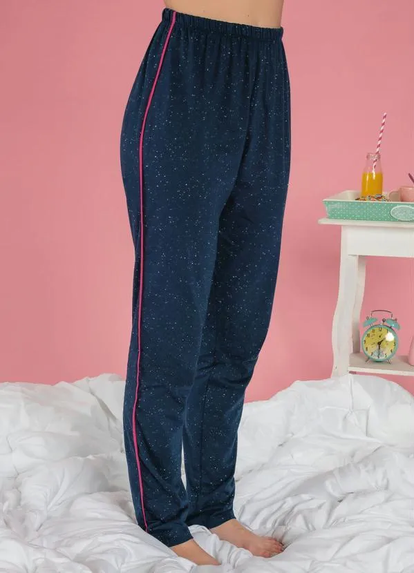 Alma Dolce - Pijama Longo Marinho e Pink com Botões 5