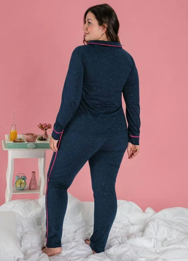 Alma Dolce - Pijama Longo Marinho e Pink com Botões 7