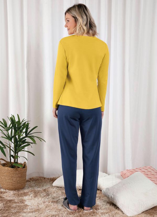 Alma Dolce - Pijama Longo Marinho/Mostarda 3