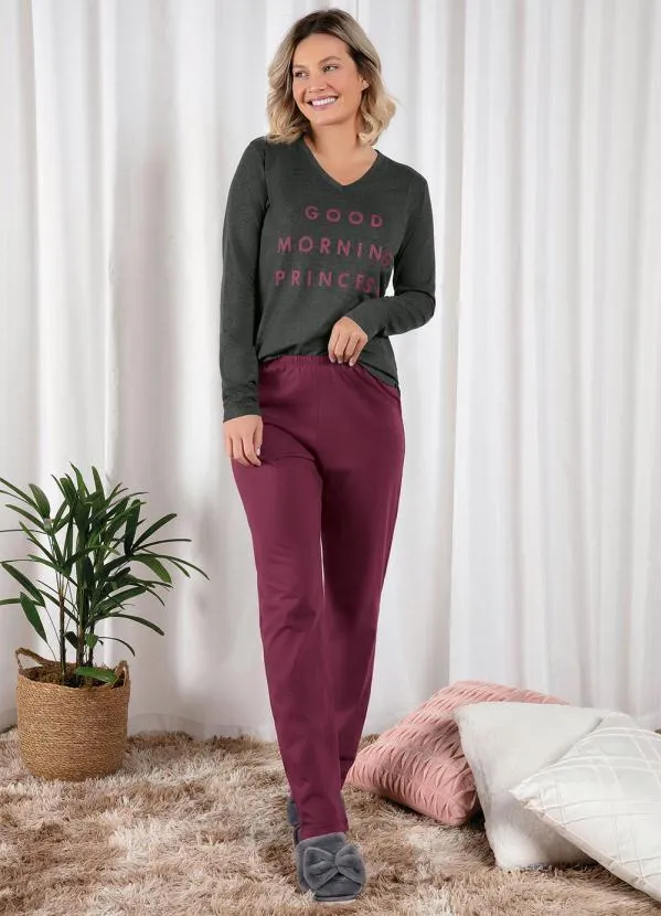 Alma Dolce - Pijama Longo Mescla/Bordô 2