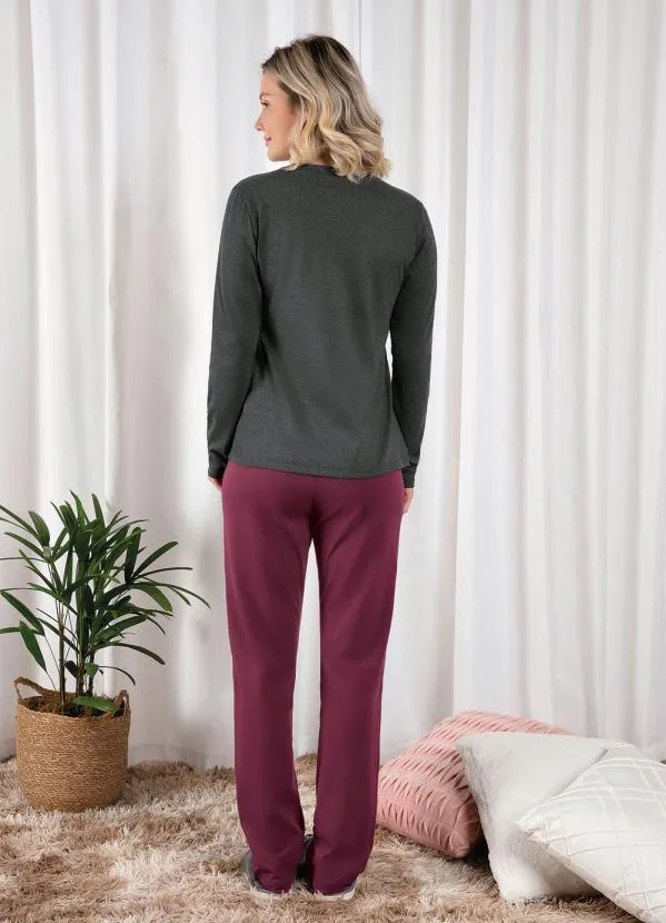 Alma Dolce - Pijama Longo Mescla/Bordô 3
