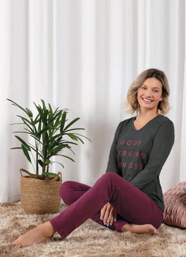 Alma Dolce - Pijama Longo Mescla/Bordô 4