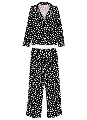 Malwee - Pijama Longo Poá em Malha Viscose Preto - MALWEE