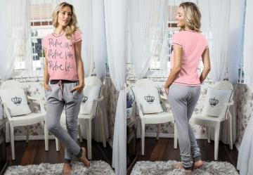 Pijama Longo Rosa e Mescla
