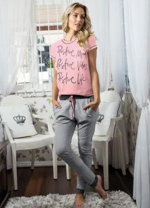 Alma Dolce - Pijama Longo Rosa e Mescla - ALMA DOLCE