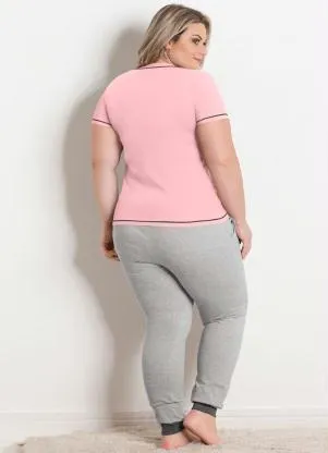 Alma Dolce - Pijama Longo Rosa e Mescla - ALMA DOLCE
