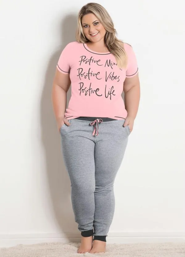 Alma Dolce - Pijama Longo Rosa e Mescla 3