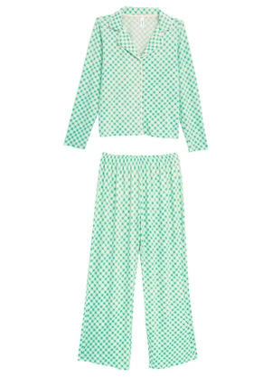 Malwee - Pijama Longo Xadrez em Malha Viscose Verde Claro - MALWEE